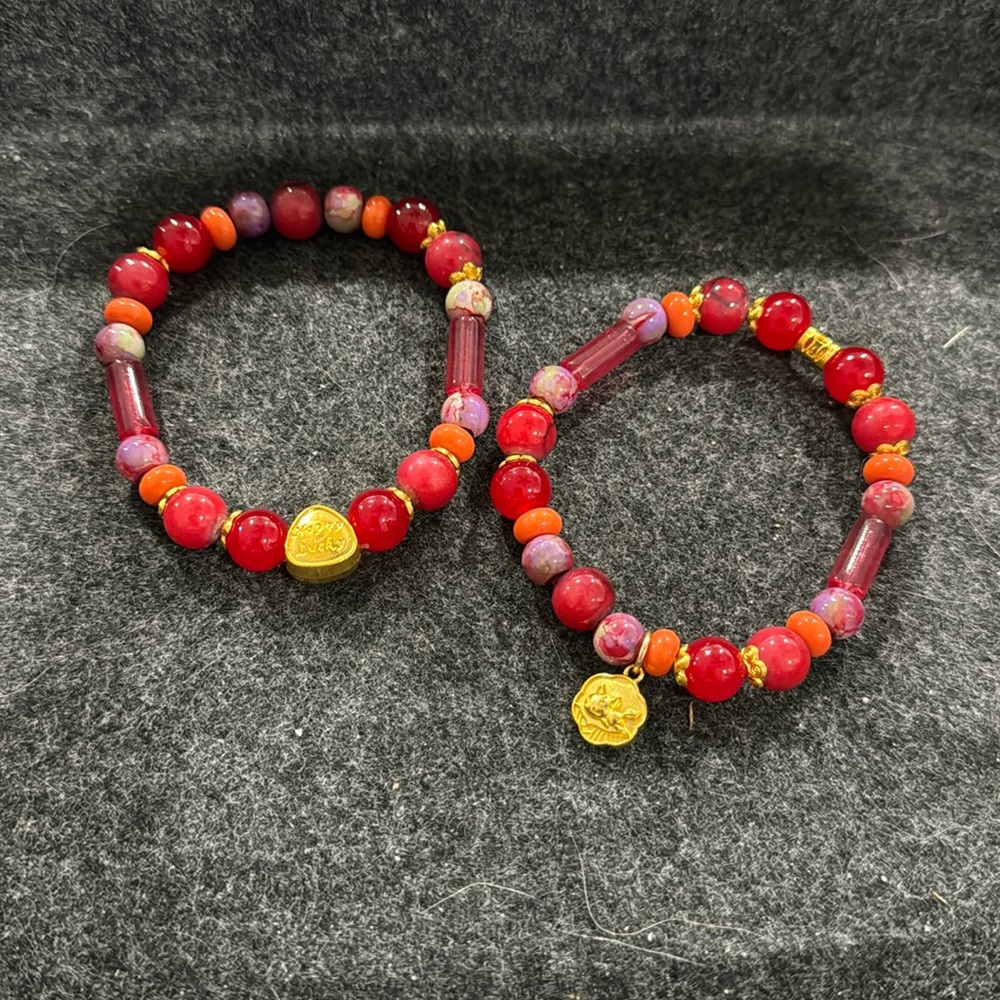 Handmade Red Porcelain Beads Bracelet Set